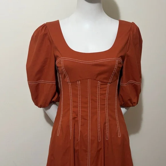 SIMKHAI Lena Puff-Sleeve Midi Dress Size 4 - Picture 6 of 13